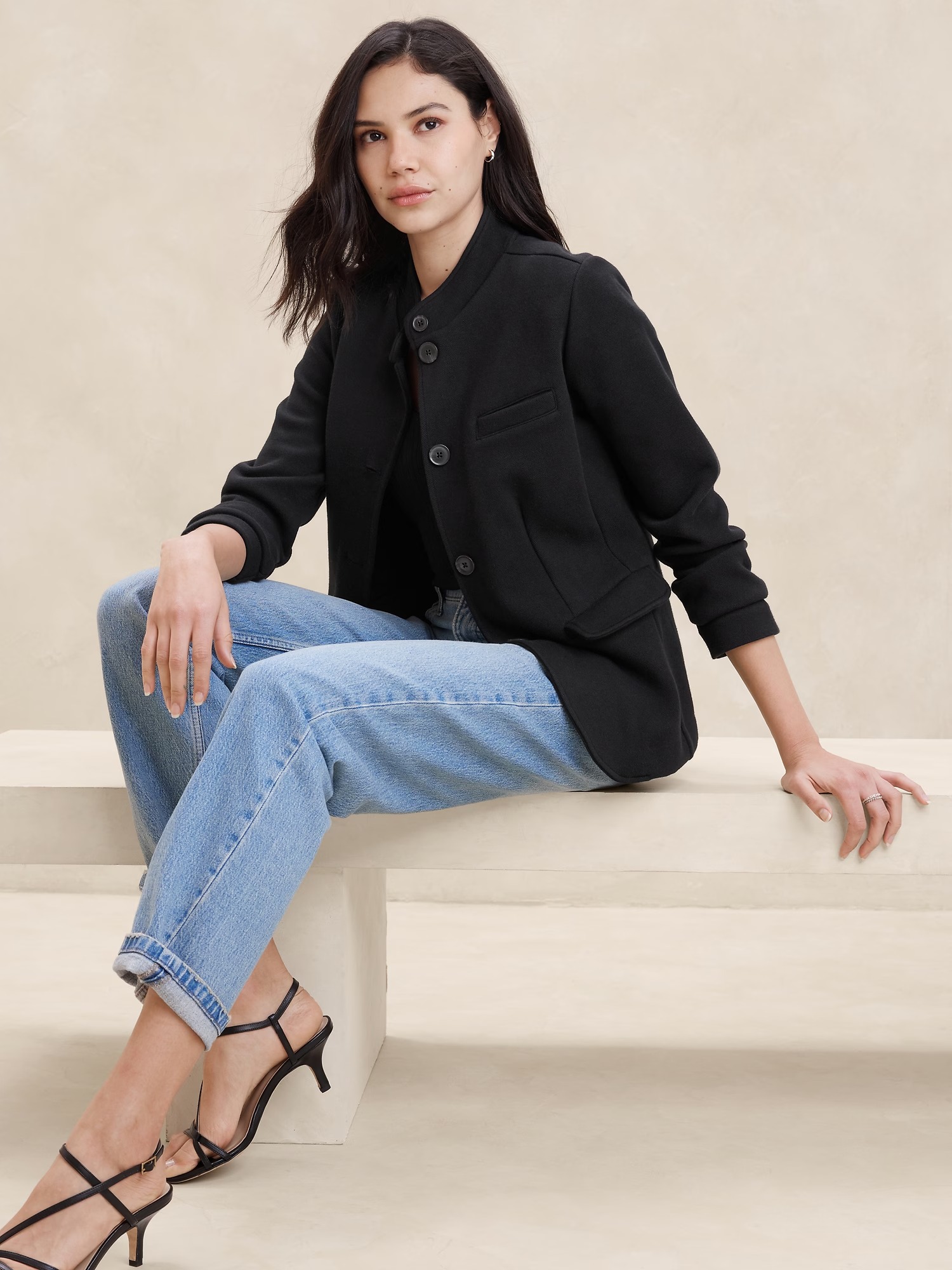 Áo khoác Nữ Band Collar Blazer Banana Republic