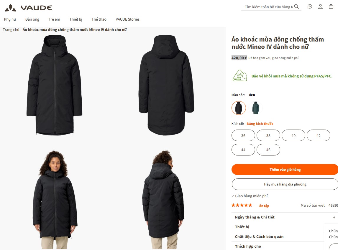 Áo parka nữ Mineo Padded Vaude