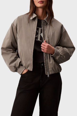 Áo khoác trần bông nữ Calvin dáng crop(logo)