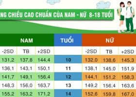 BẢNG CHIỀU CAO CỦA NAM VÀ NỮ TỪ 8 ĐẾN 18 TUỔI THEO TIÊU CHUẨN WHO