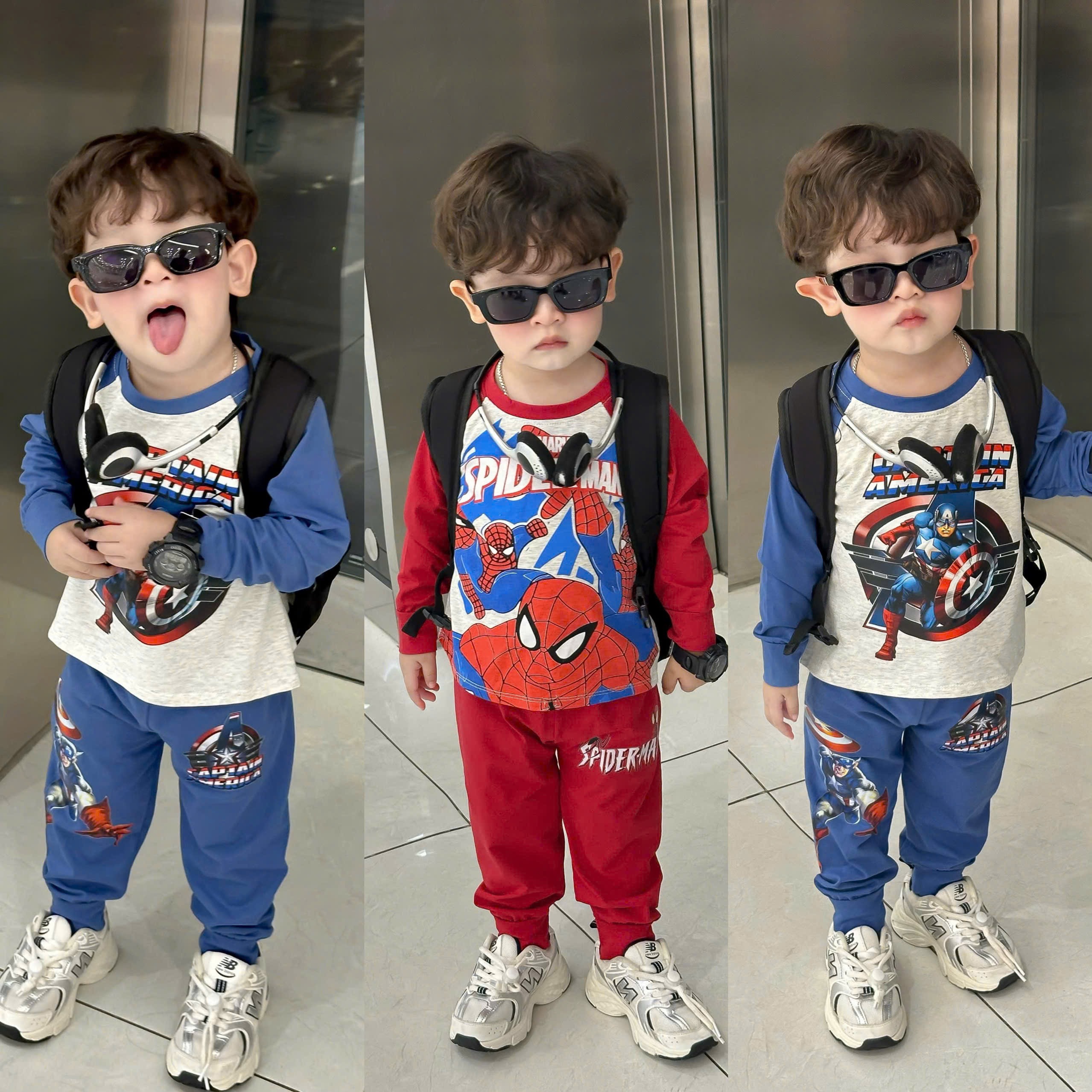 cb411- Combo 2 bộ cotton zip Siêu nhân xanh-đỏ