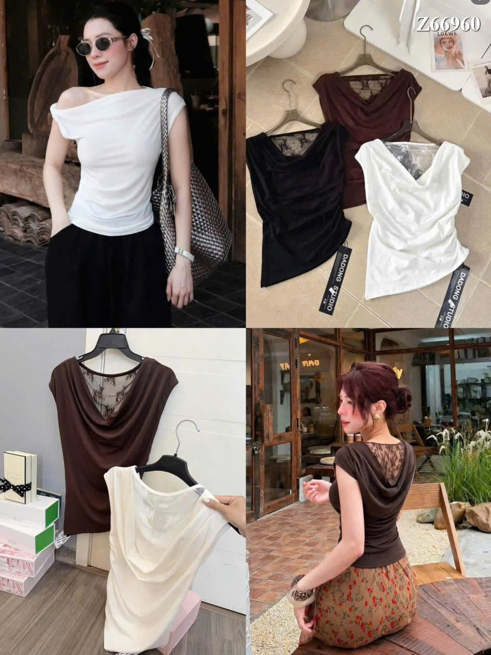 a667-Áo thun cổ đổ phối ren lưng 3 màu