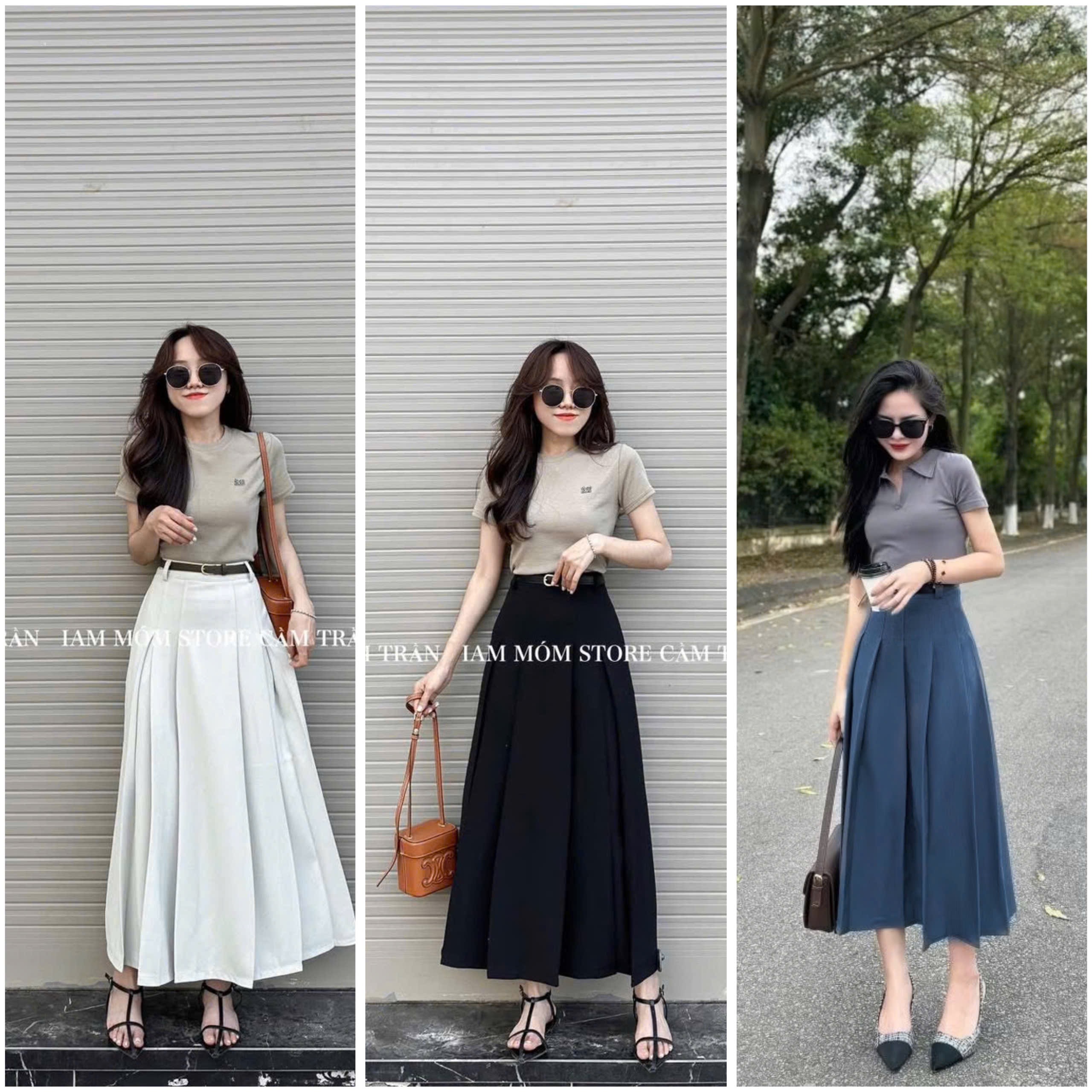 CV10_Chân váy midi dáng dài trơn 3 màu