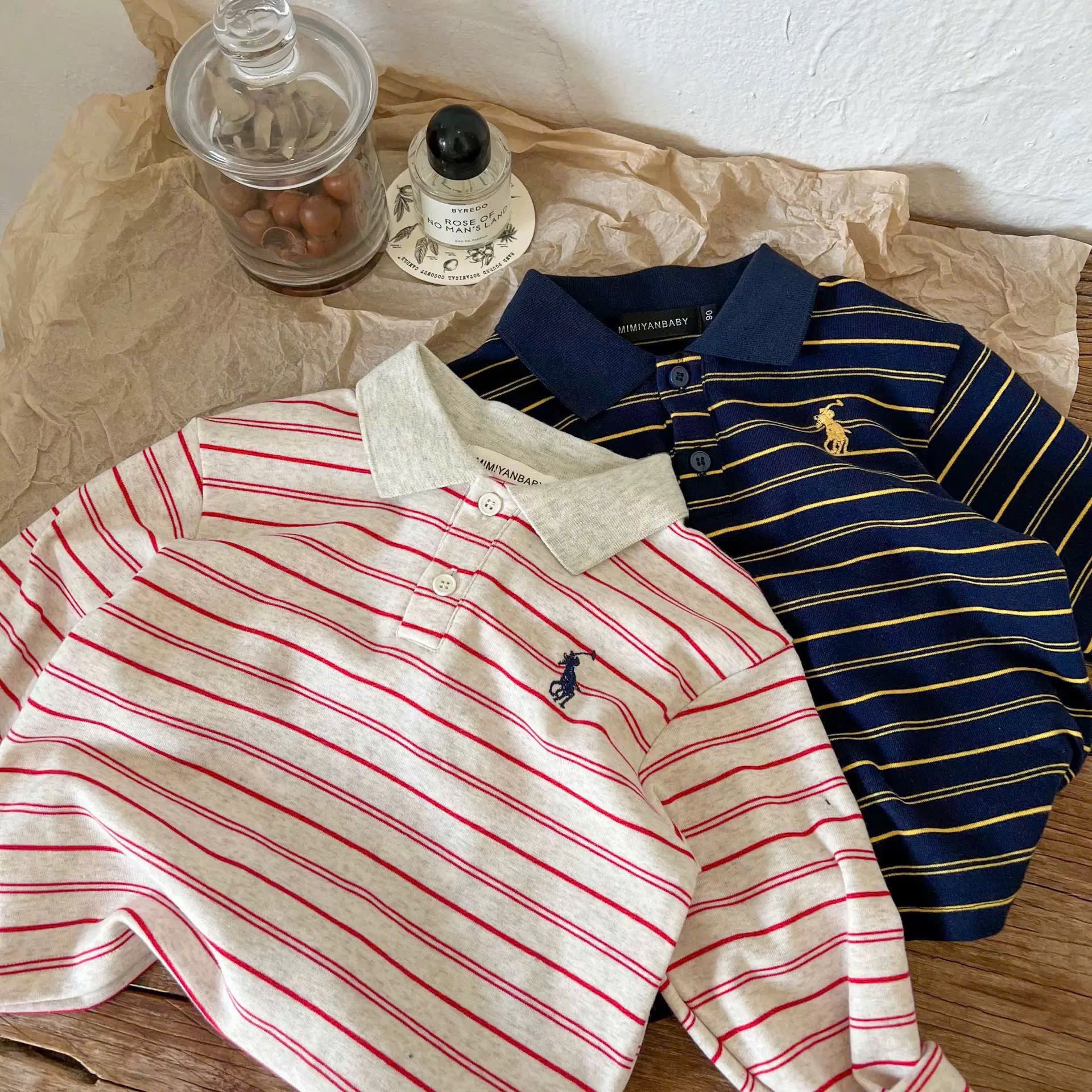 Cb423-Combo 2 áo polo dài tay kẻ ngang cho bé