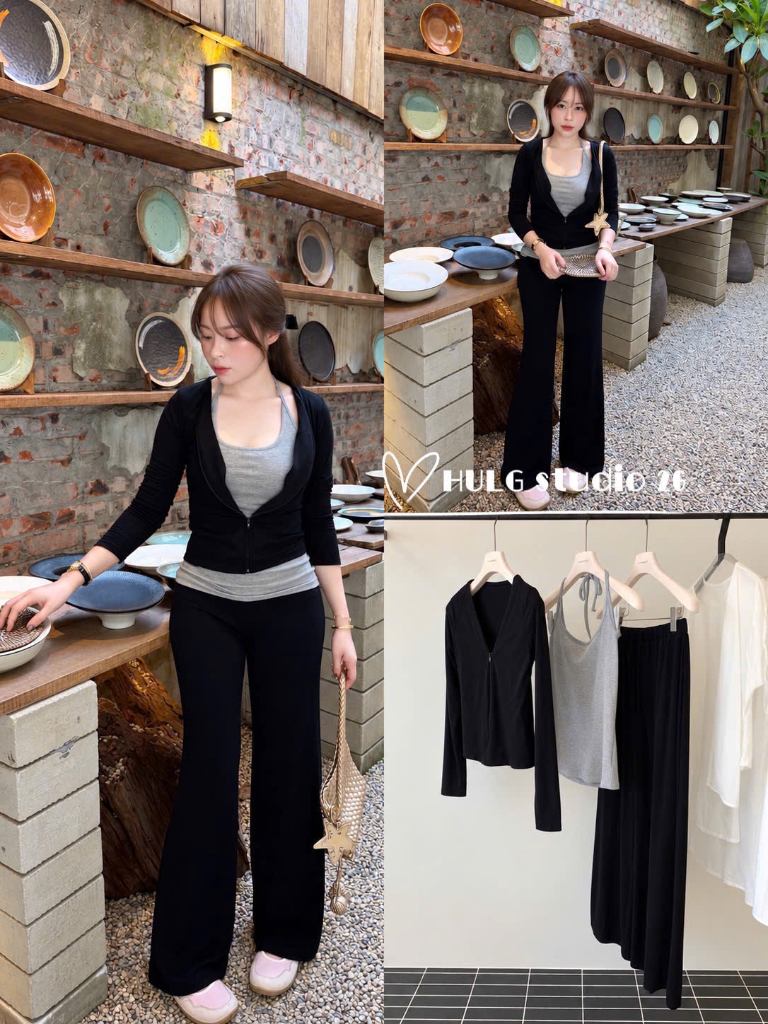 Set1040- Set thun dài 3 món áo day, áo cadigan kèm quần suông