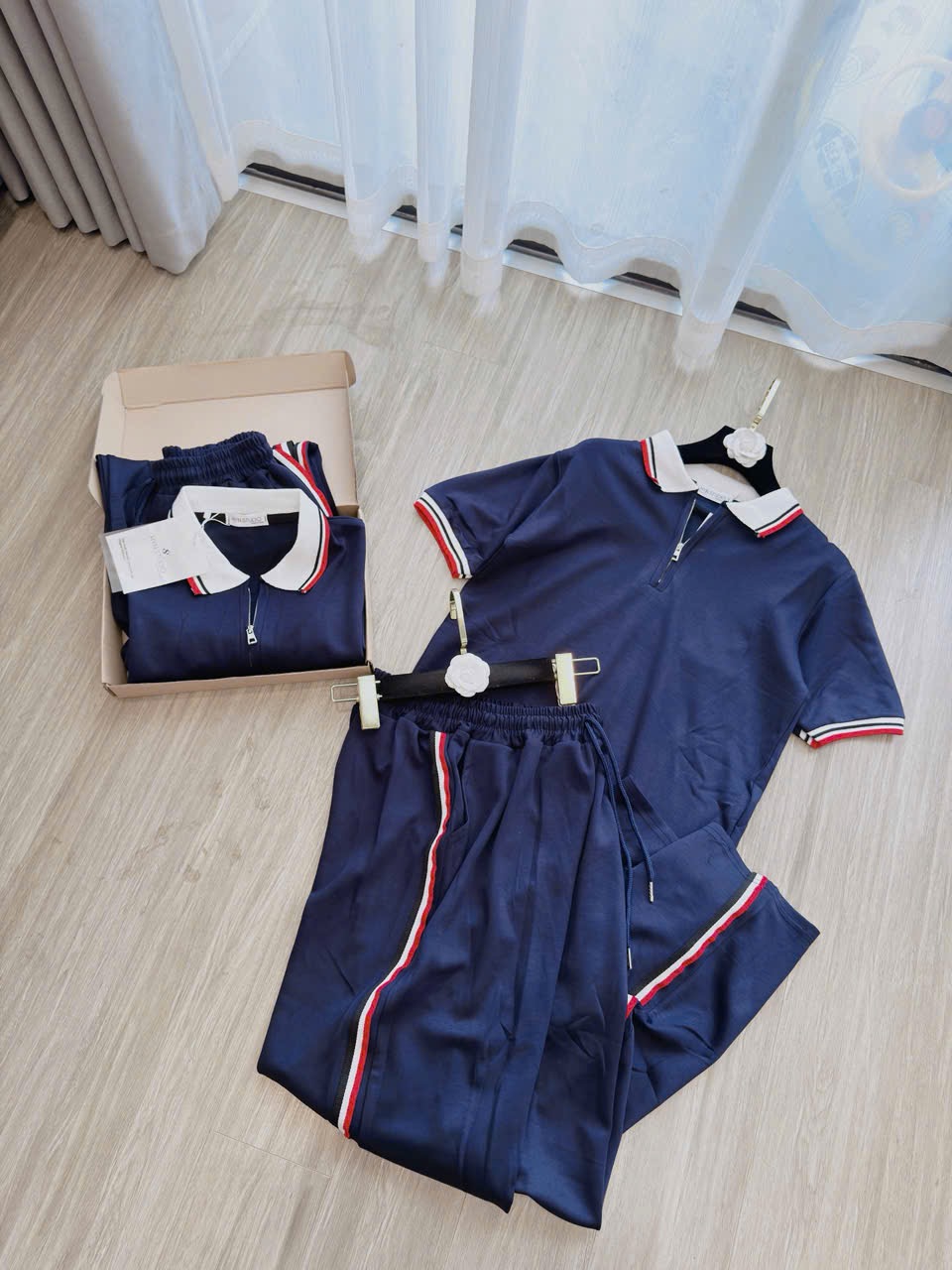 Set713- Set áo cộc quần suông xanh thân chạy viền chất umi