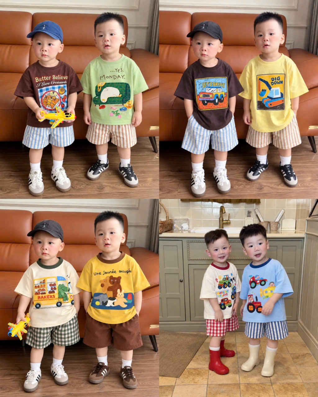 BT1104- Combo 2 bộ cotton cộc 4 màu in cao cấp trẻ em