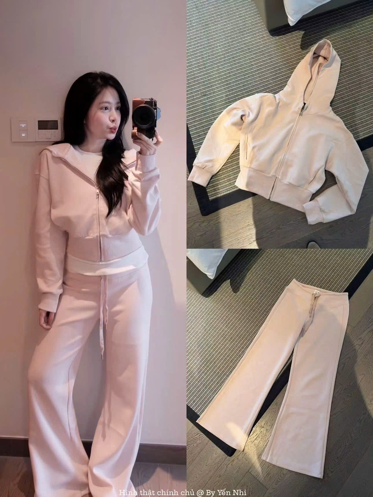 Set1051- Set áo nỉ hồng có mũ phối quần suông