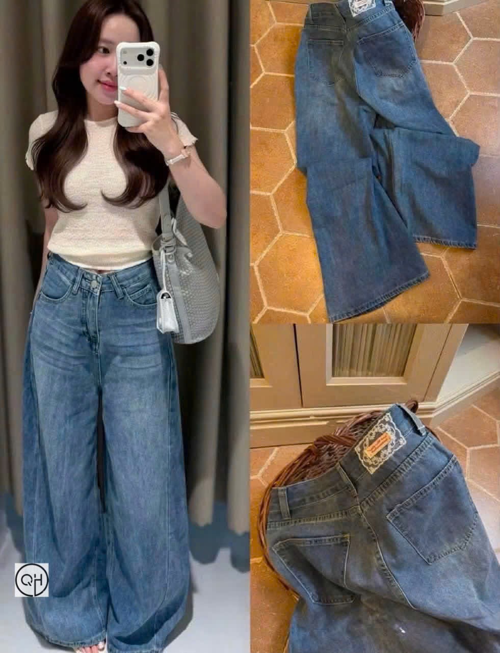 QUAN121- Quần JEANS xanh suông rộng