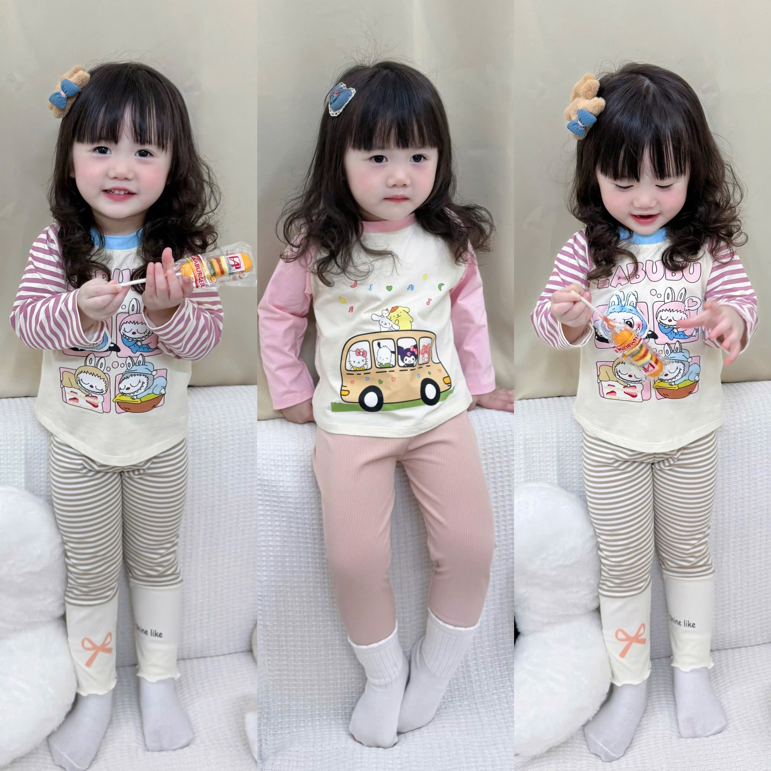 Bt749- Combo 2 bộ Labbu legging tăm dài tay bé gái