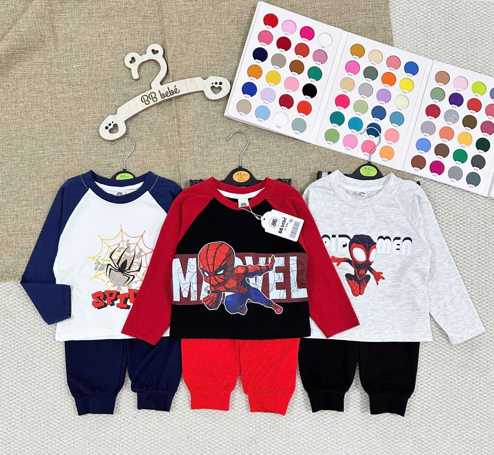 CB403- Combo 3 bộ thun díp dài tay siêu nhân đỏ xanh trắng bé trai