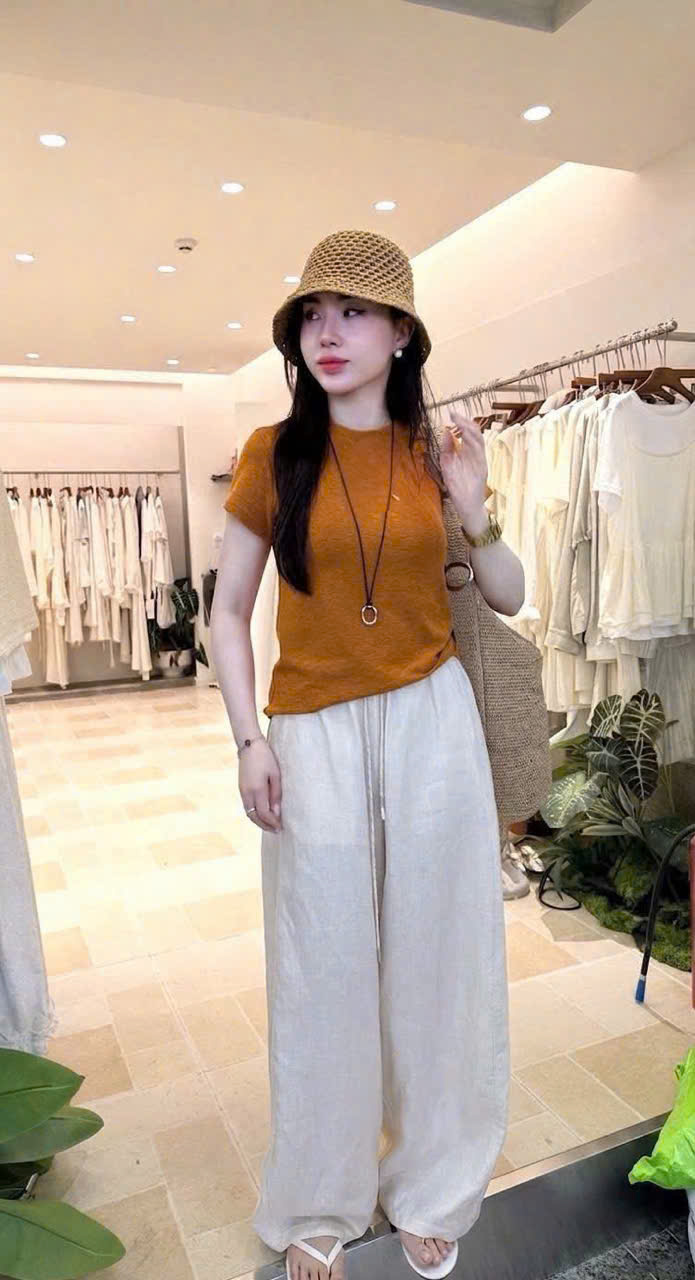 Set976-Set áo thun cam cotton phối quần đúi dài cạp chun