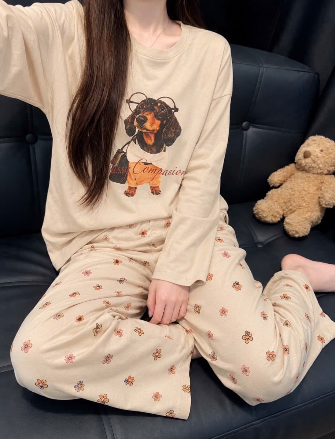 Set1037- Set dài tay CÚN NHẠt quần hoa