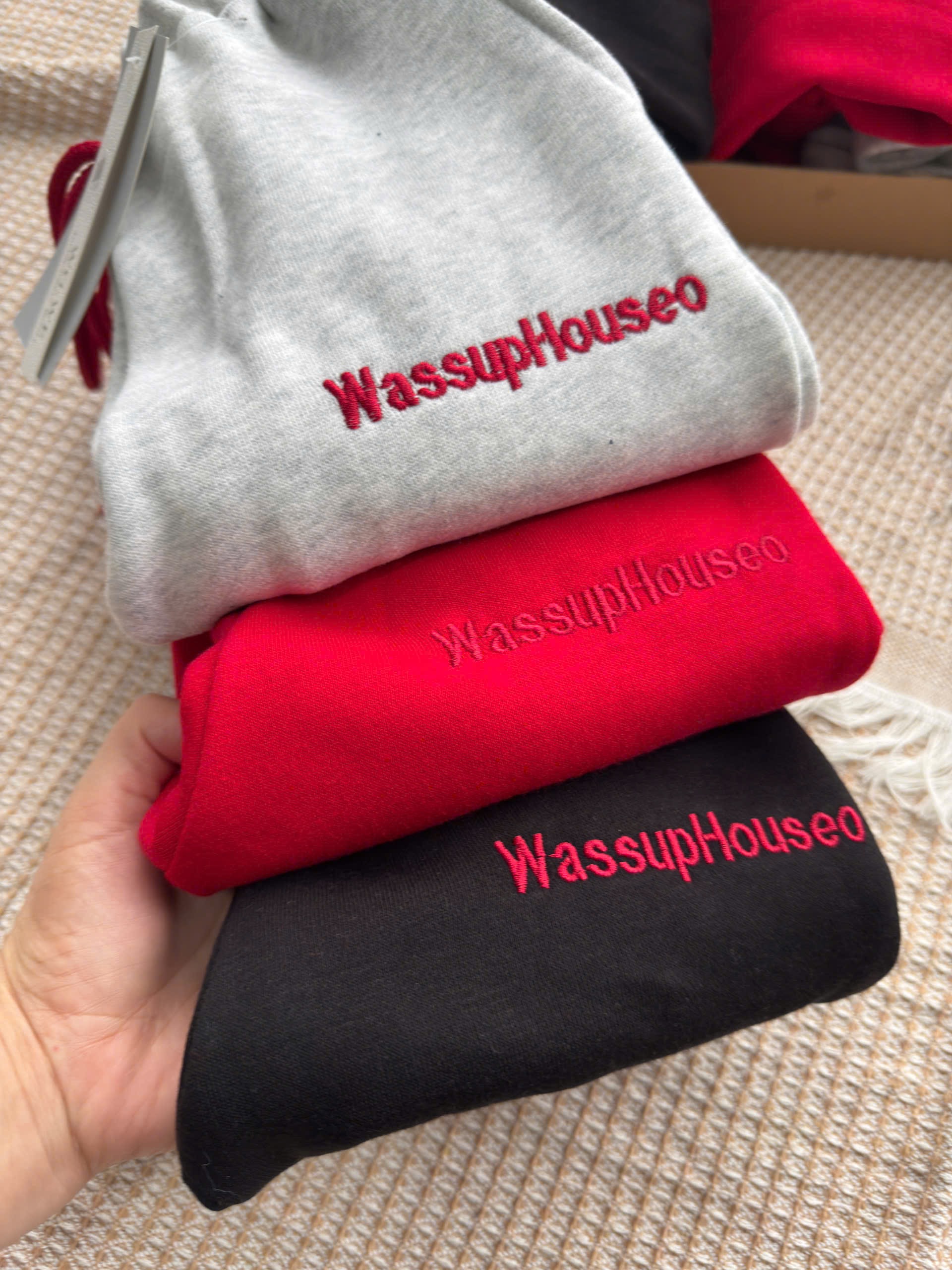 cb414- Combo 3 quần nỉ bông thêu chữ đỏ- ghi-be