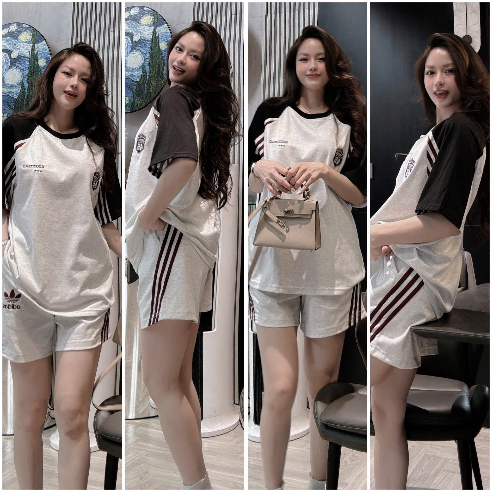 SET916-Bộ thun cộc xám đen phối viền ADD