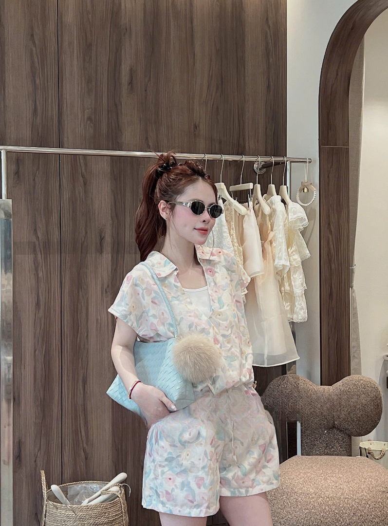 SET1023- Set cộc tay áo hoa phối cổ