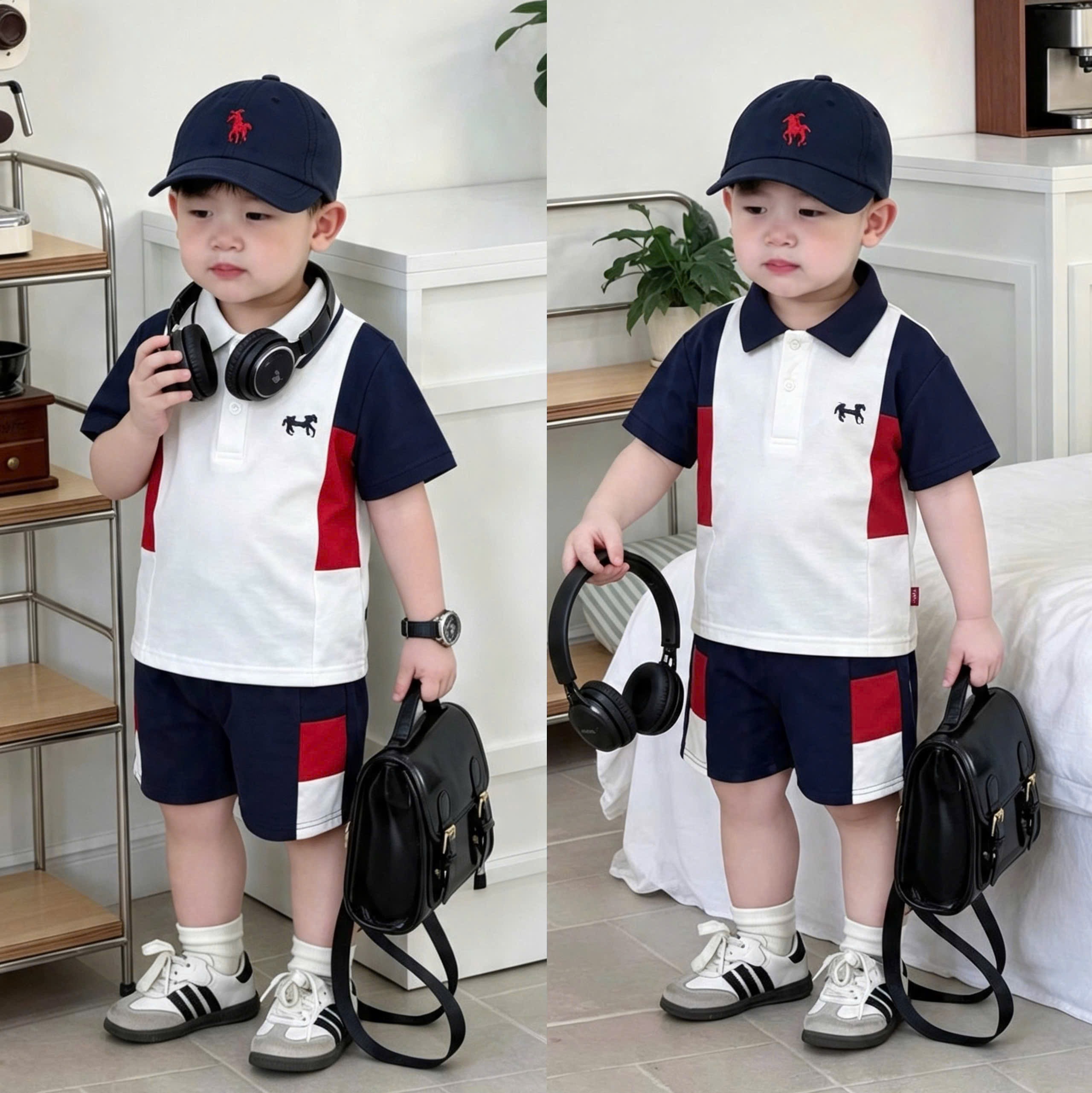 KEM MU-BT1011-Bộ thêu cún phối trắng than tặng kèm mũ