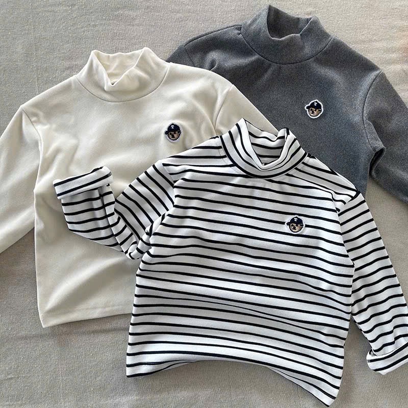 Cb422-Combo 3 áo díp lông giữ nhiệt cao cổ thêu gấu cho bé