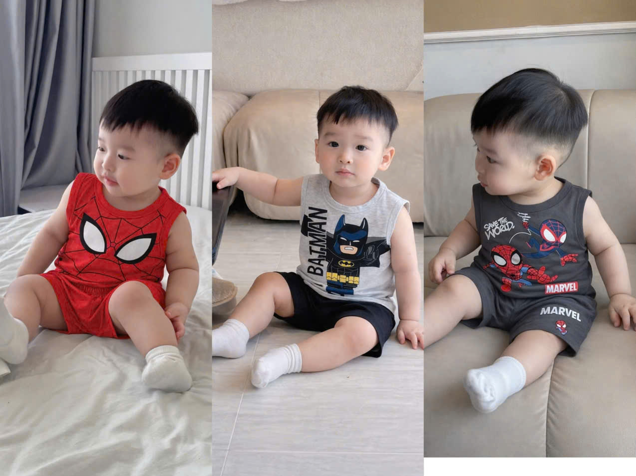 BT943-CB 3 bộ cotton balo NHỆN MÀU ĐỎ-CHÌ-BE