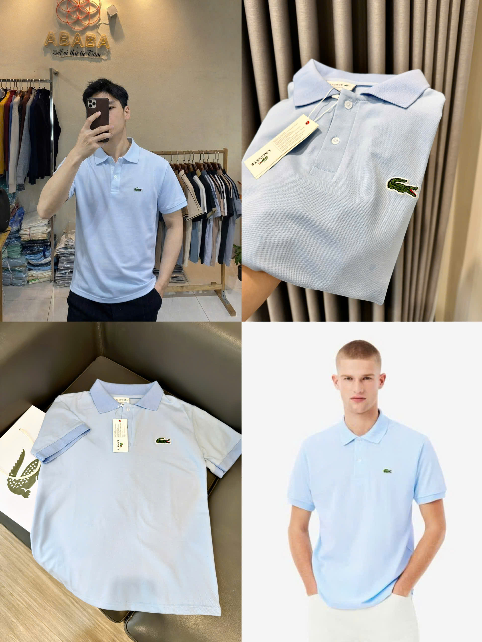 A586- Áo polo  nam màu xanh thêu ngực hàng nhàmáy đủ tem