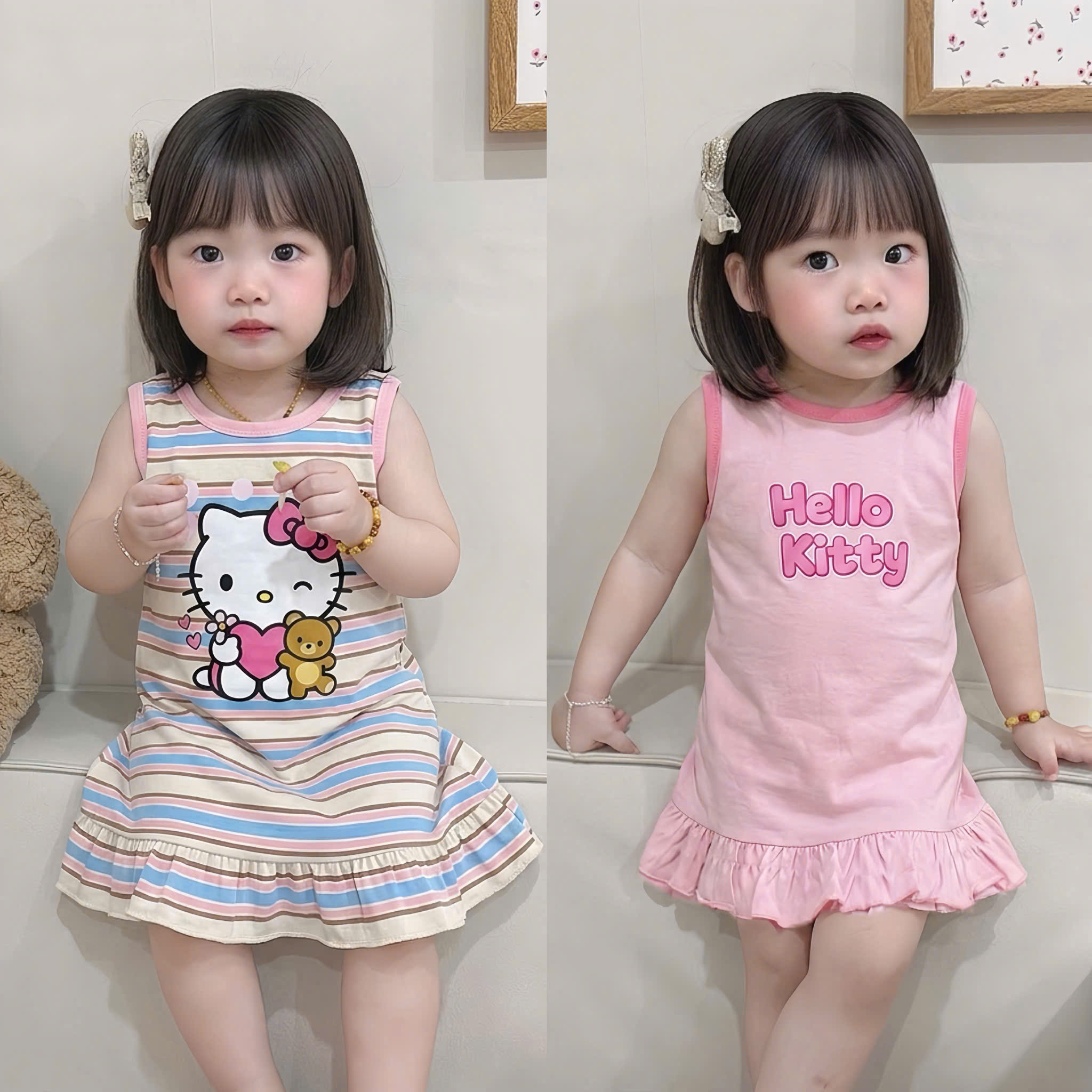 BT953- Combo 2 váy suông sát nách bé gái