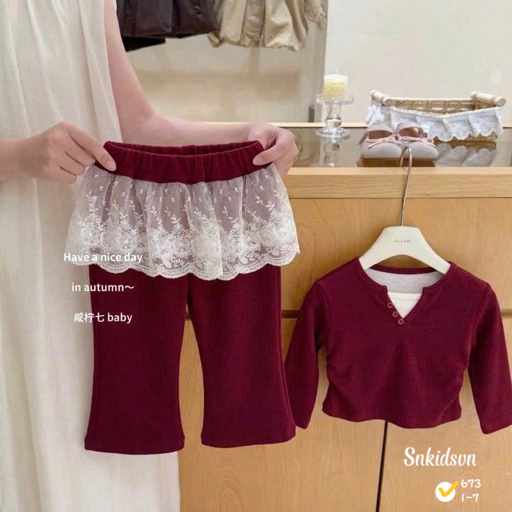 Damgai15- Set tăm lông thỏ mix quẩn loe phối ren