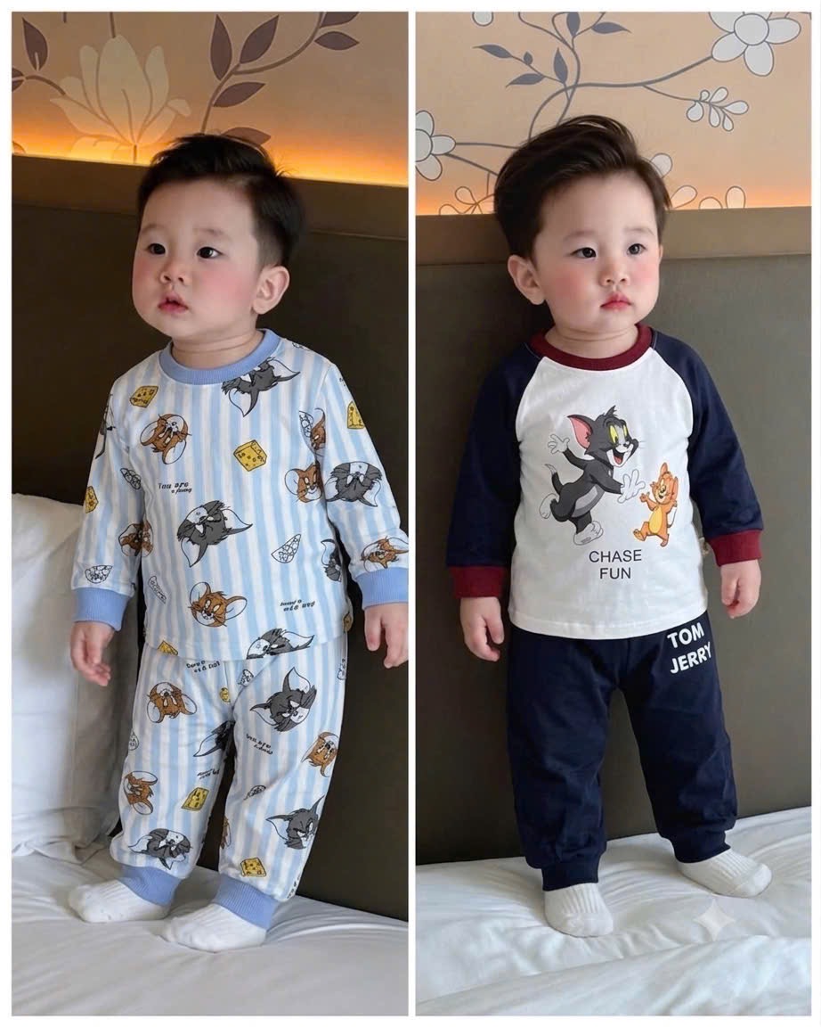 bT1051- Combo 2 bộ cotton Minibebe Tom-Jerry than kẻ