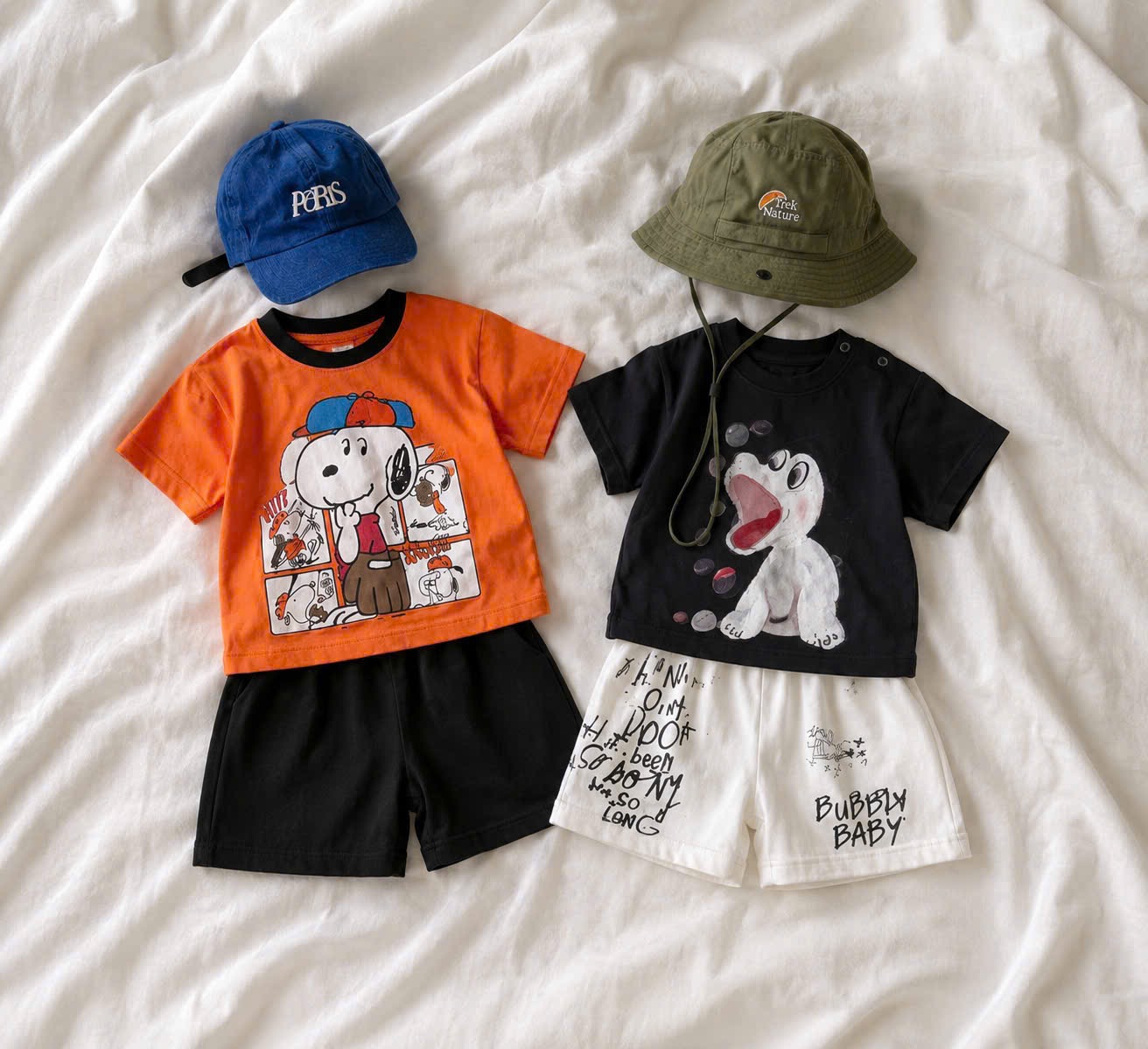 BT1028- Combo 2 bộ cotton cộc ĐeN- CAM in CÚN