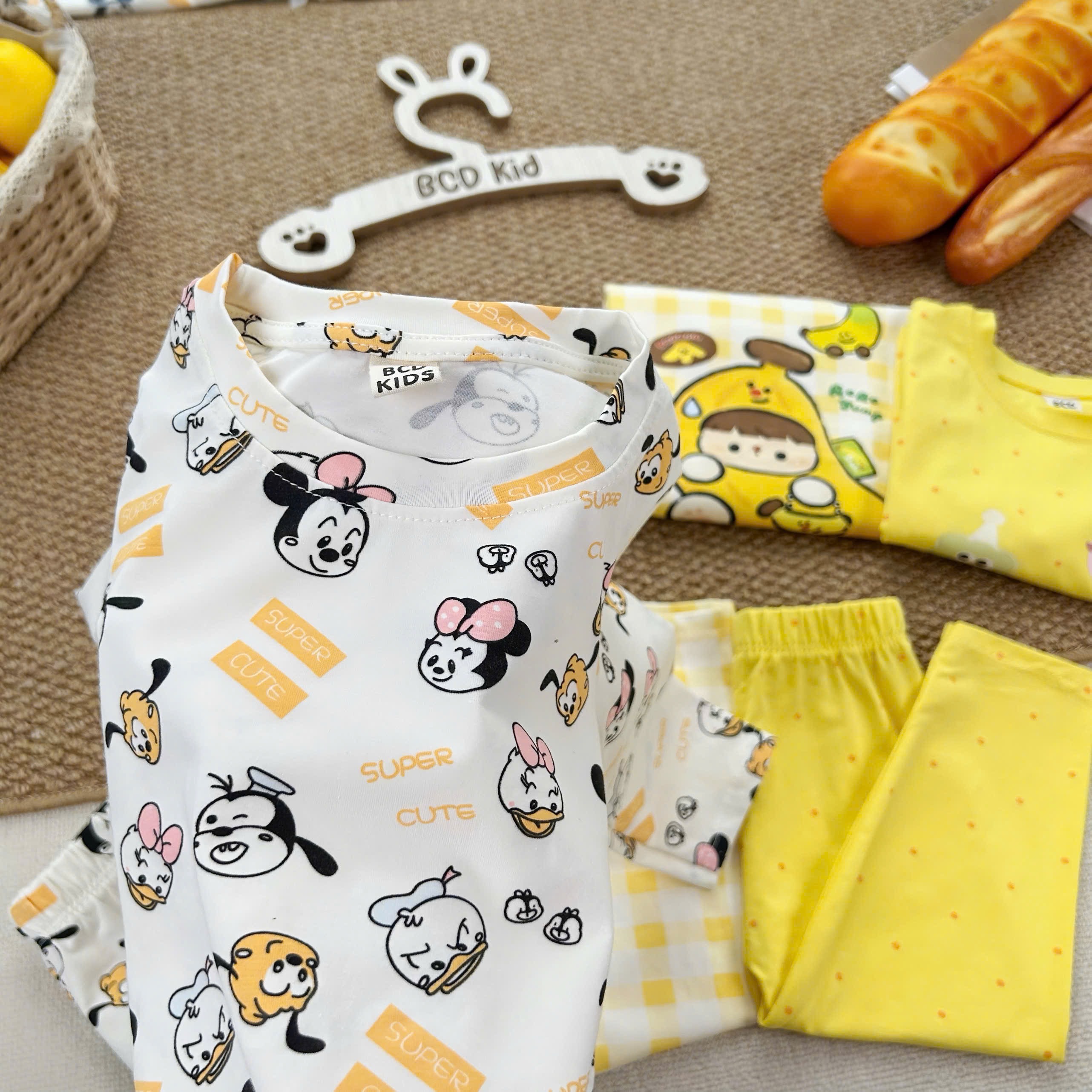 BT1041-Combo 3 bộ thun cotton dài tay vàng bé gái