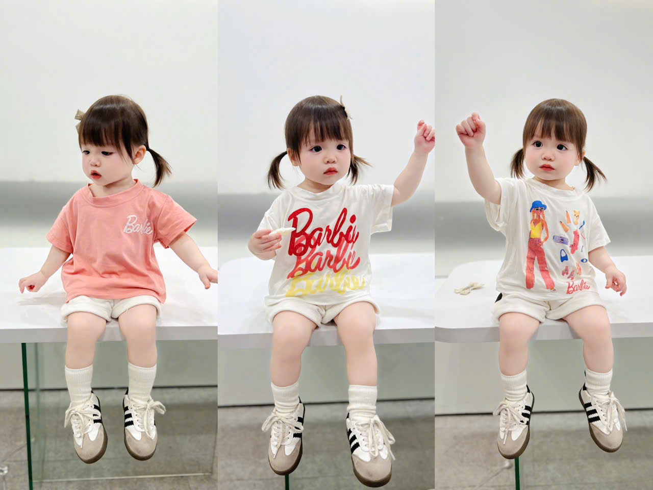CB256-Combo 3 áo BABIES màu hồng cotton bé gái
