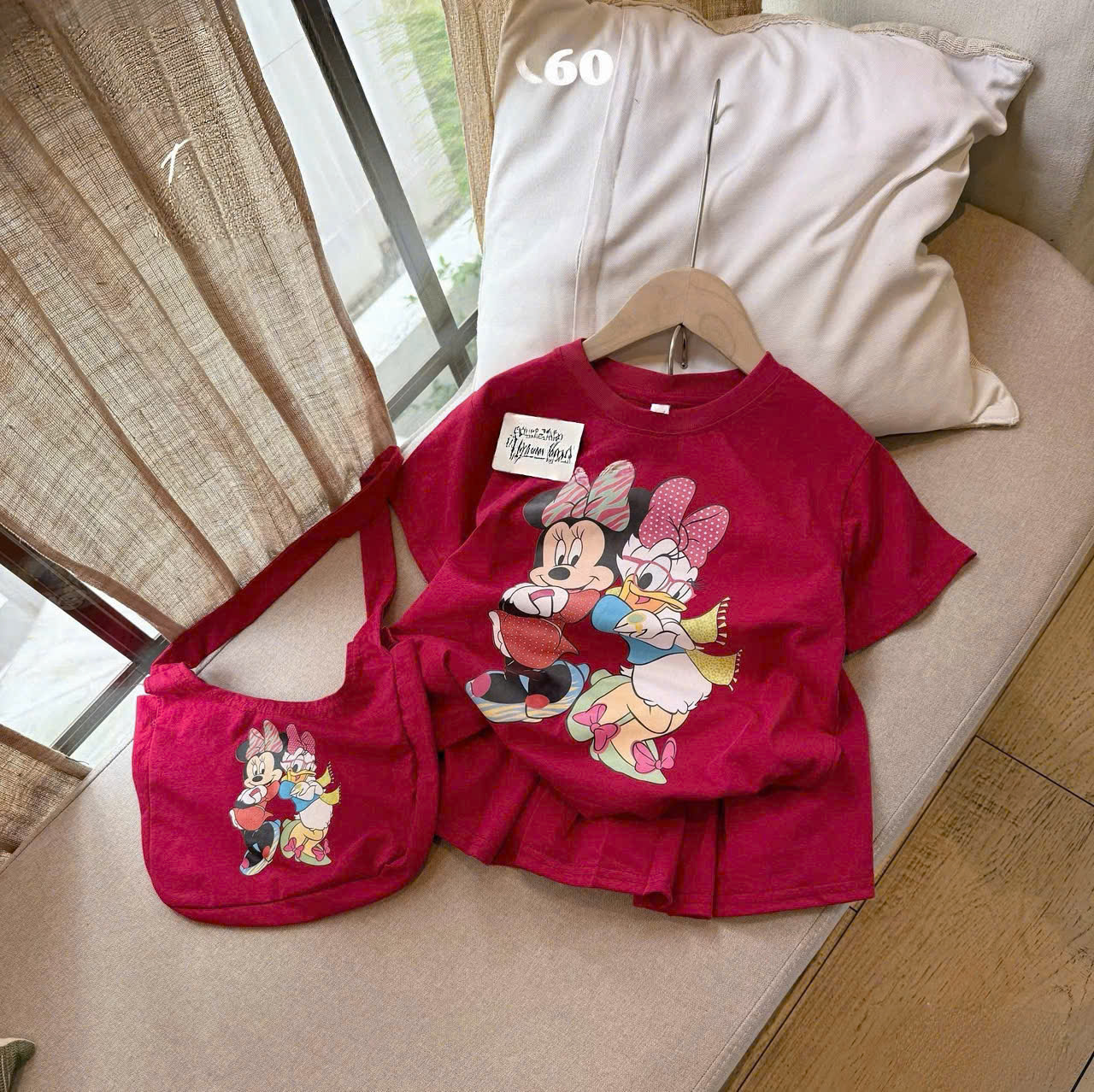 🌸BT876- Set bộ mix chân váy bé gái kèm túi vải in đẹp