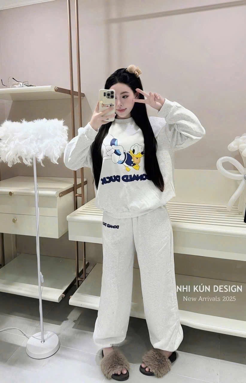 Set852- Bộ nỉ xám in VỊT chất nir dư- đẹp lì