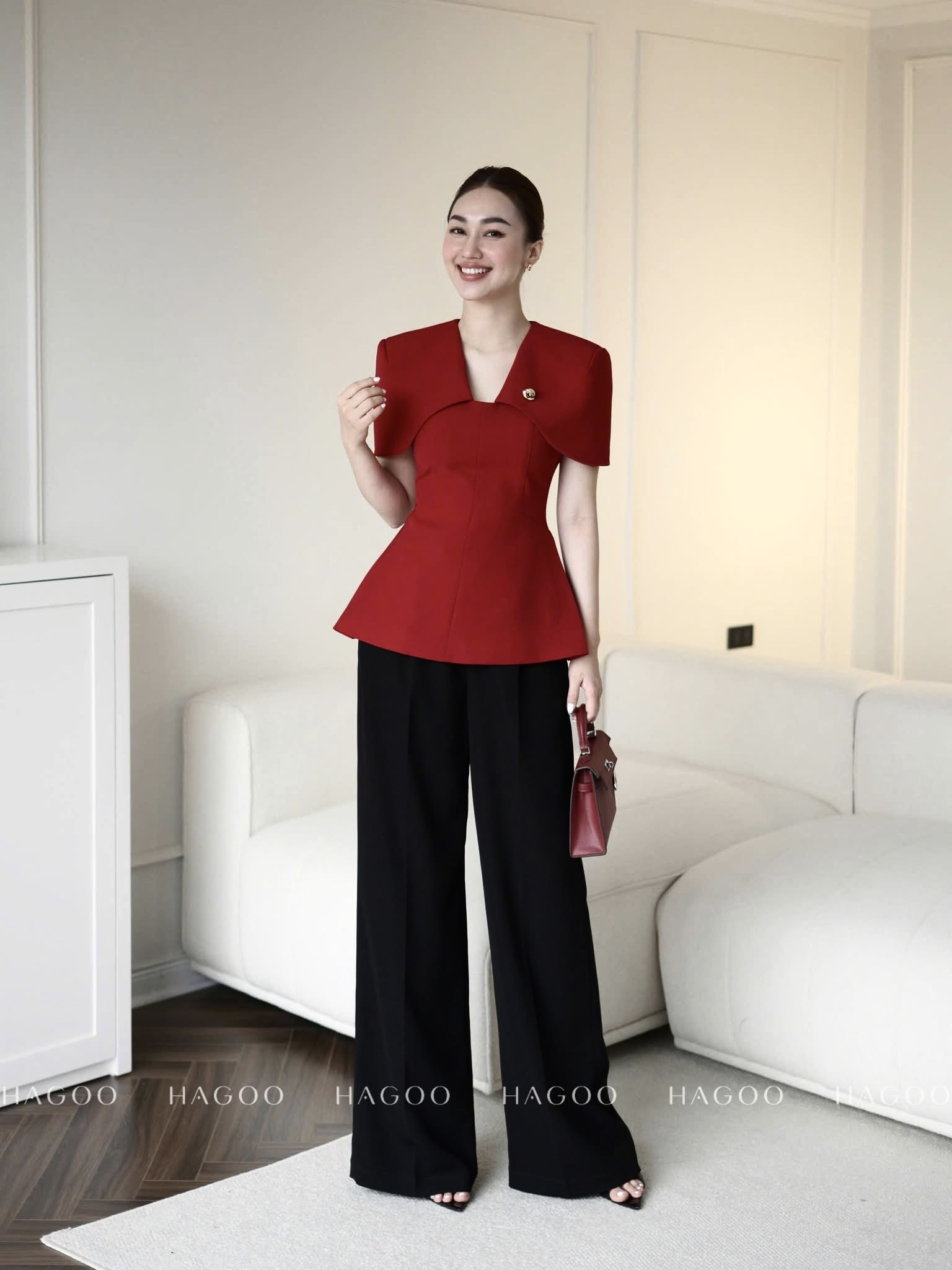 A359-Áo cộc choàng vai 2 lớp ly eo tặng kèm tag cài