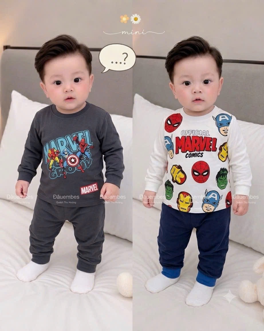 Bt1046- Combo 2 bộ siêu nhâu ghi-trắng in Nhện minibebe