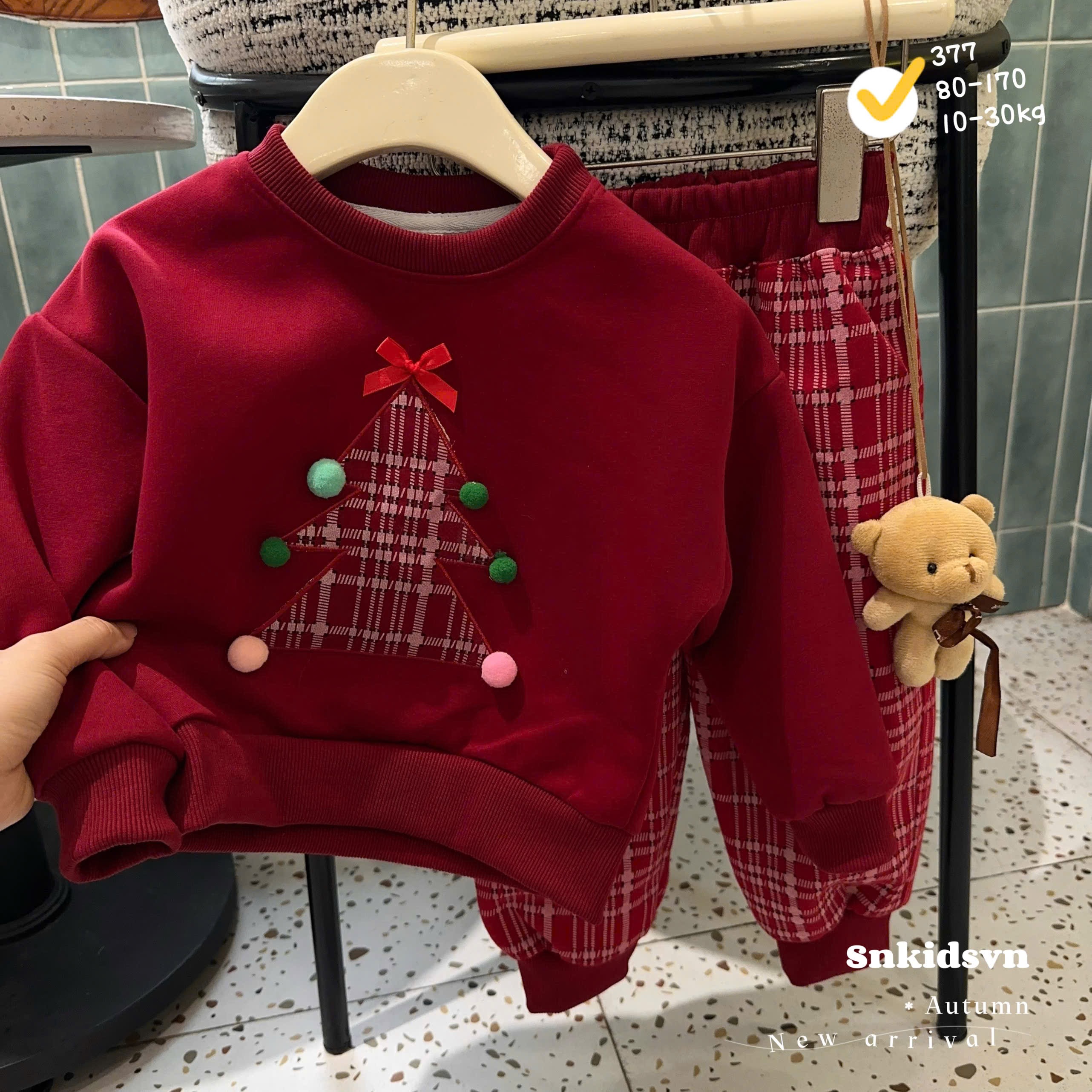 Bt753- Bộ nỉ hai da Noel 2 màu đính nổi đỏ- trắng