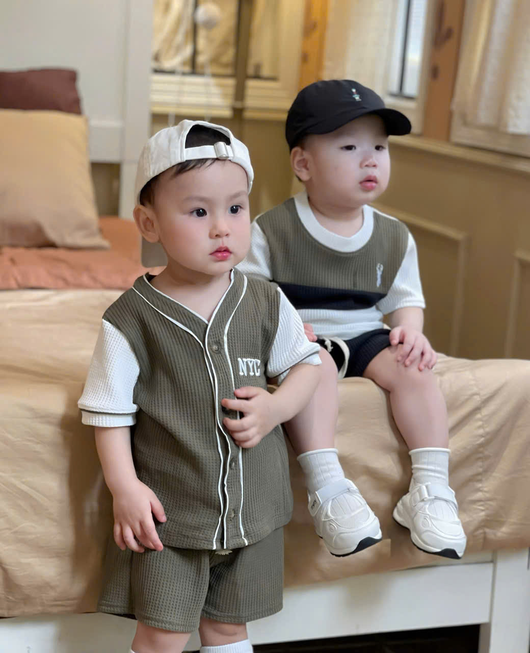 CB255-Combo 2 bộ viền tắng rêu be trai chất tổ ong loại đẹp