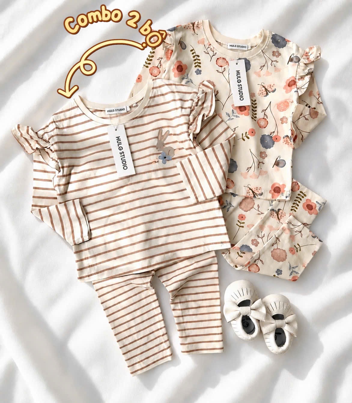 BT1070-Combo bộ nỉ dài tay béo hoa nâu bé 8-25kg