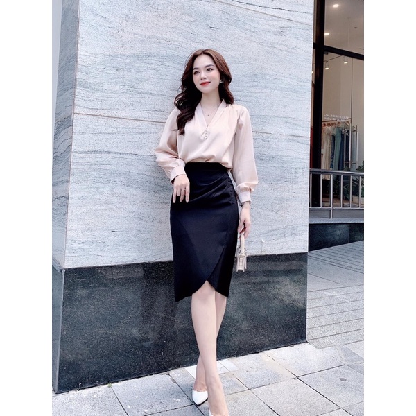 Chân Váy Bút Chì Công Sở Màu Xanh