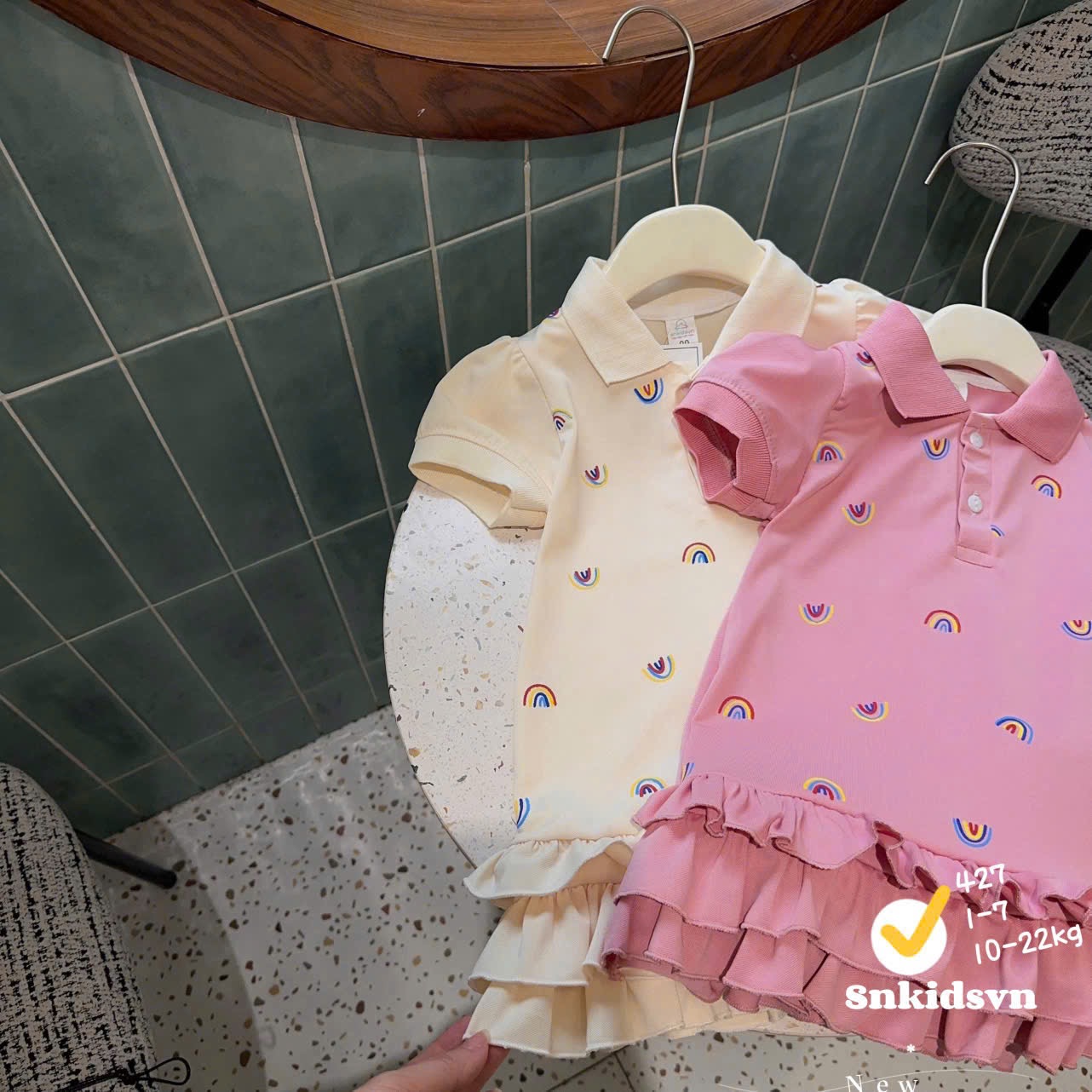 Bt830- Đầm polo xoè đuôi cầu vồng bé gái 2 màu