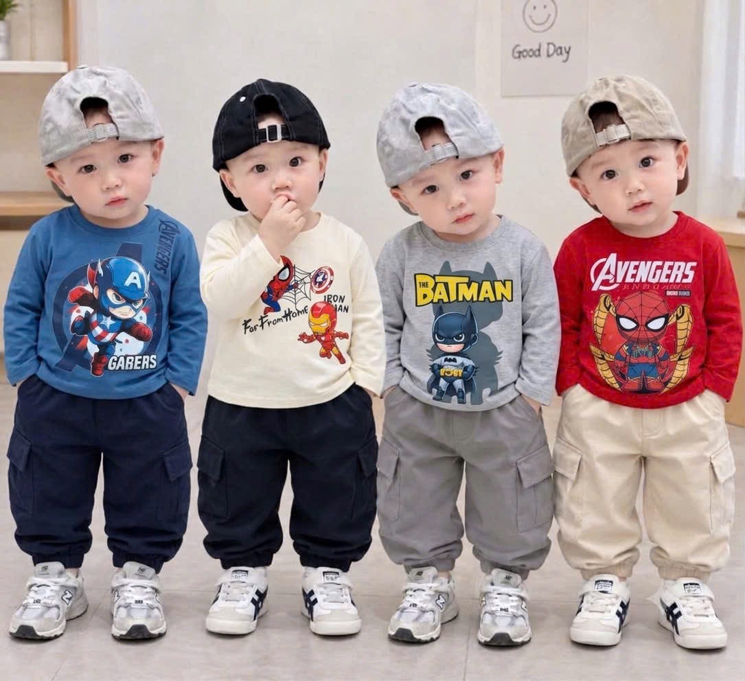 BT1093-Combo 4 áo siêu nhân chất cotton dài tay