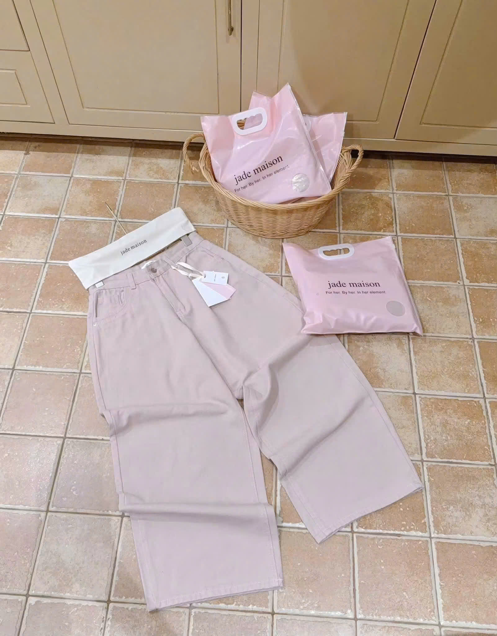 QUAN119- Quần JEANS suông hồng JADEMAISON kèm túi xách