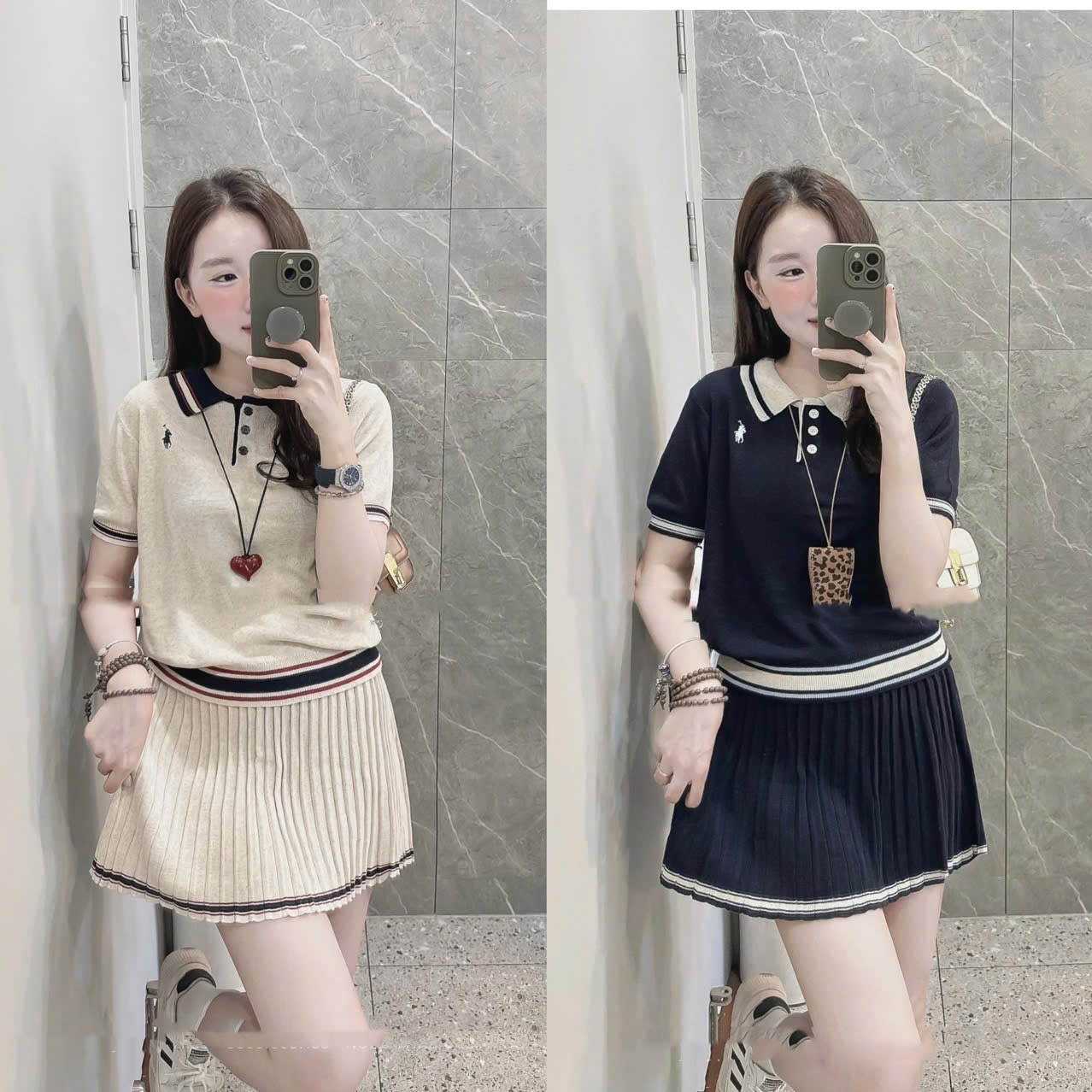 Set724- Set len Quảng châu viền thêu 2 màu be- đen