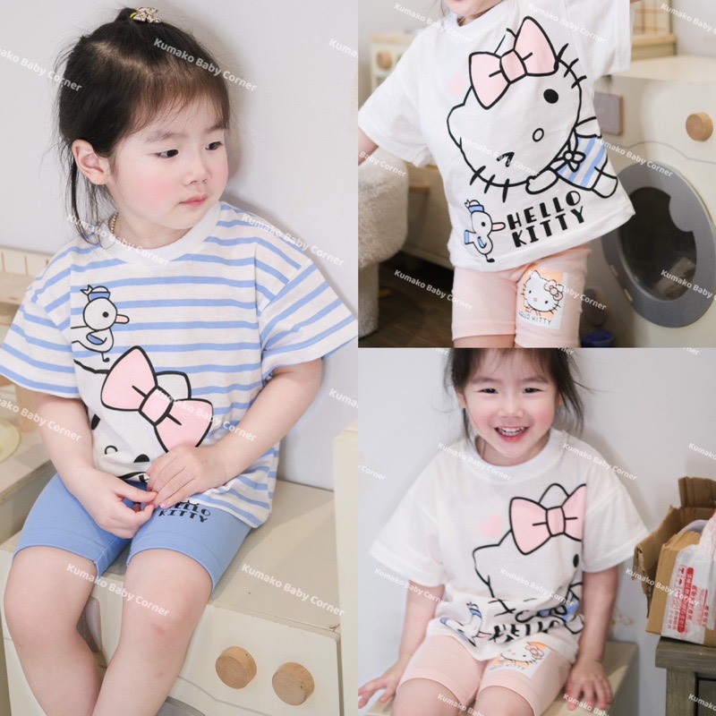 CB126-Combo 2 bộ legging KITTY xanh trắng bé gái VNXK