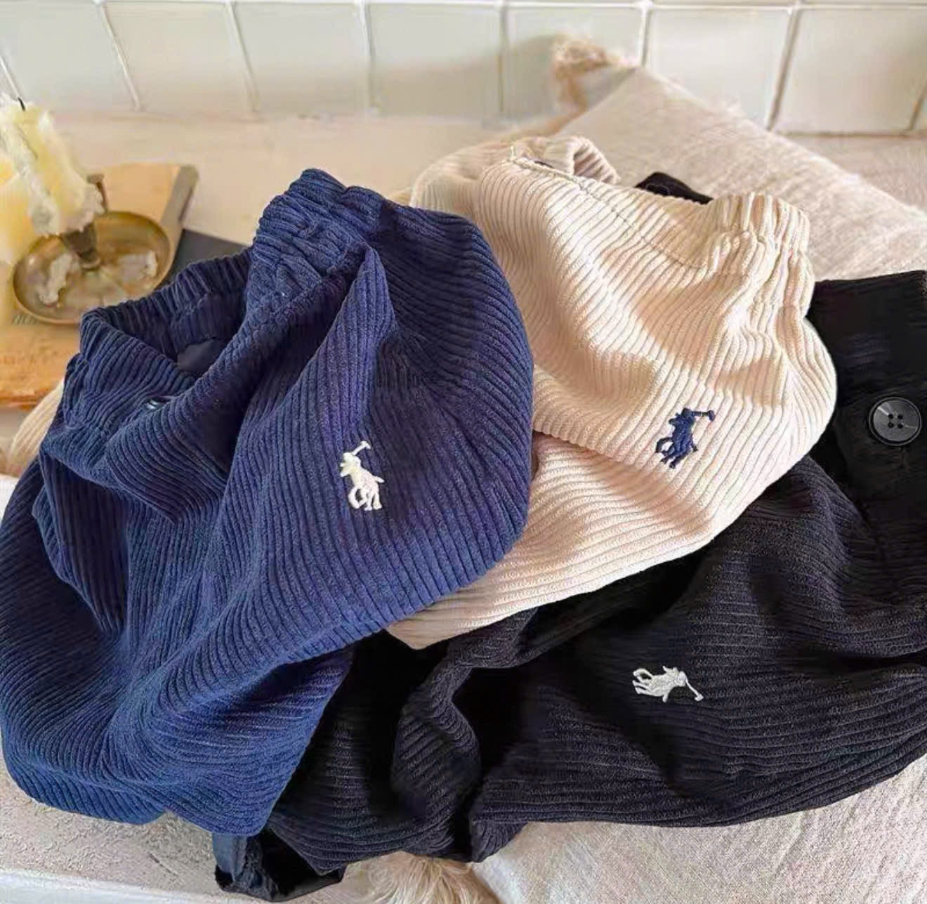 cb412- Combo 3 quần nhung thêu chất tăm dàu dáng suông