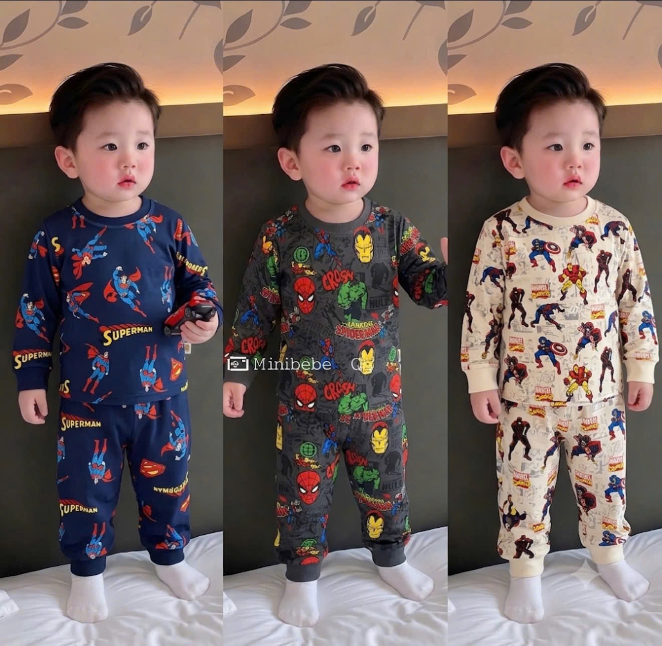 BT1058- Có,bố 3 bộ cotton full NHỆN dài tay Minibebe