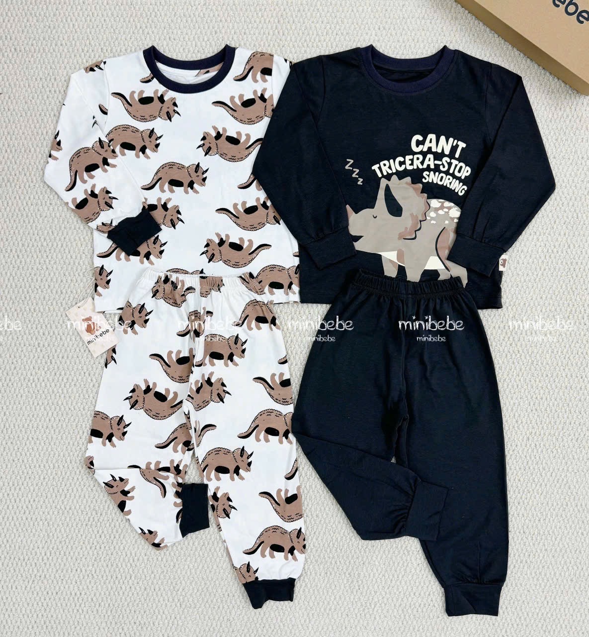 CB299-Combo 2 bộ thun díp dài tay thu đông bé trai khủng long size 9-25kg