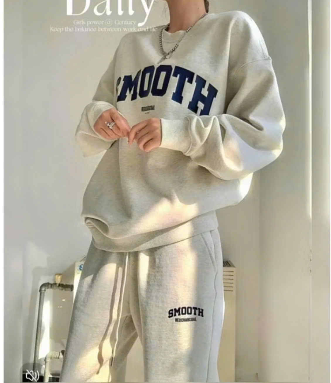 Set809 Bộ mặc nhà áo nỉ màu xám phối quần bo ống