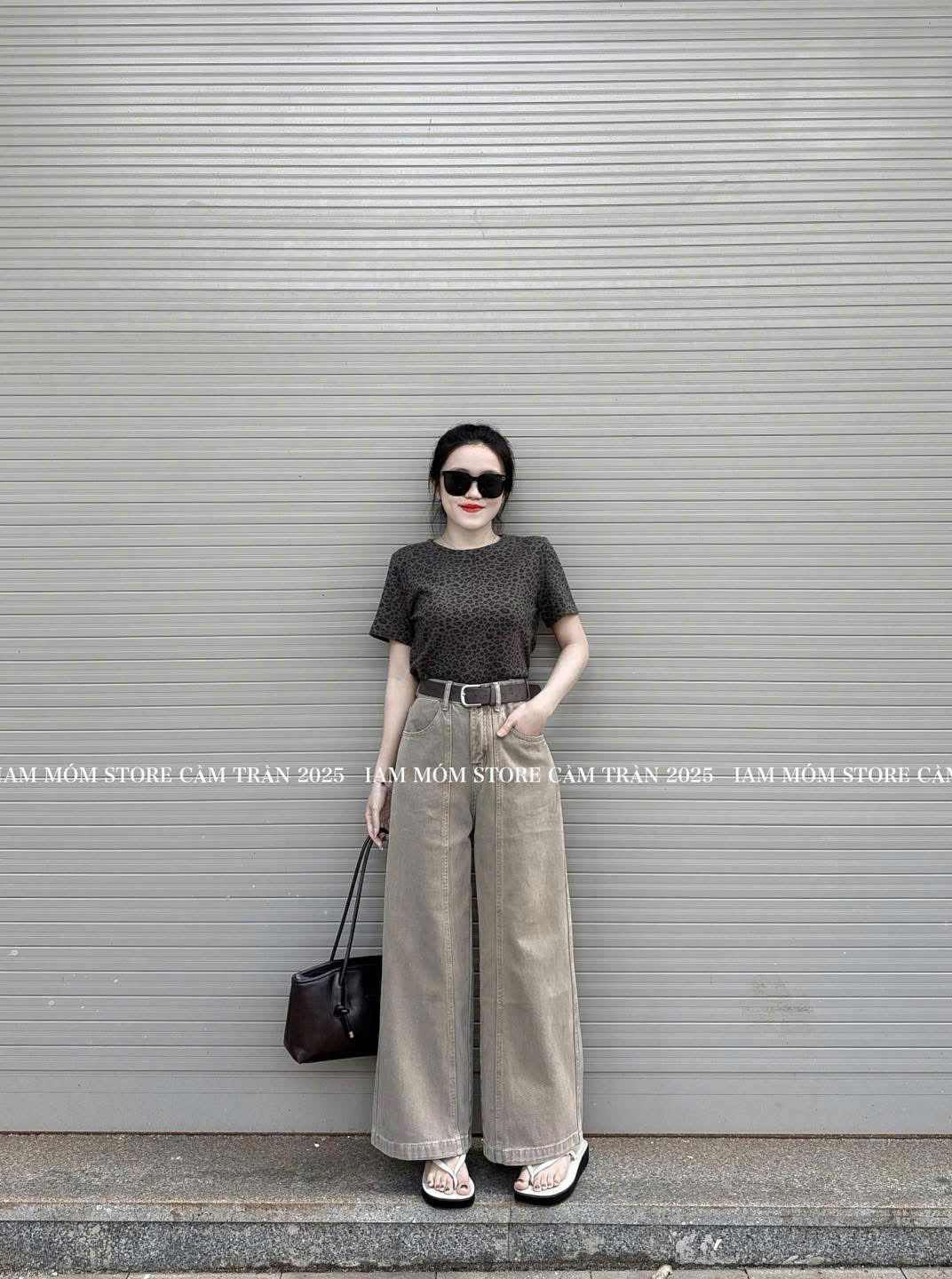 Quan086-Quần jean suông nâu tặng kèm đai