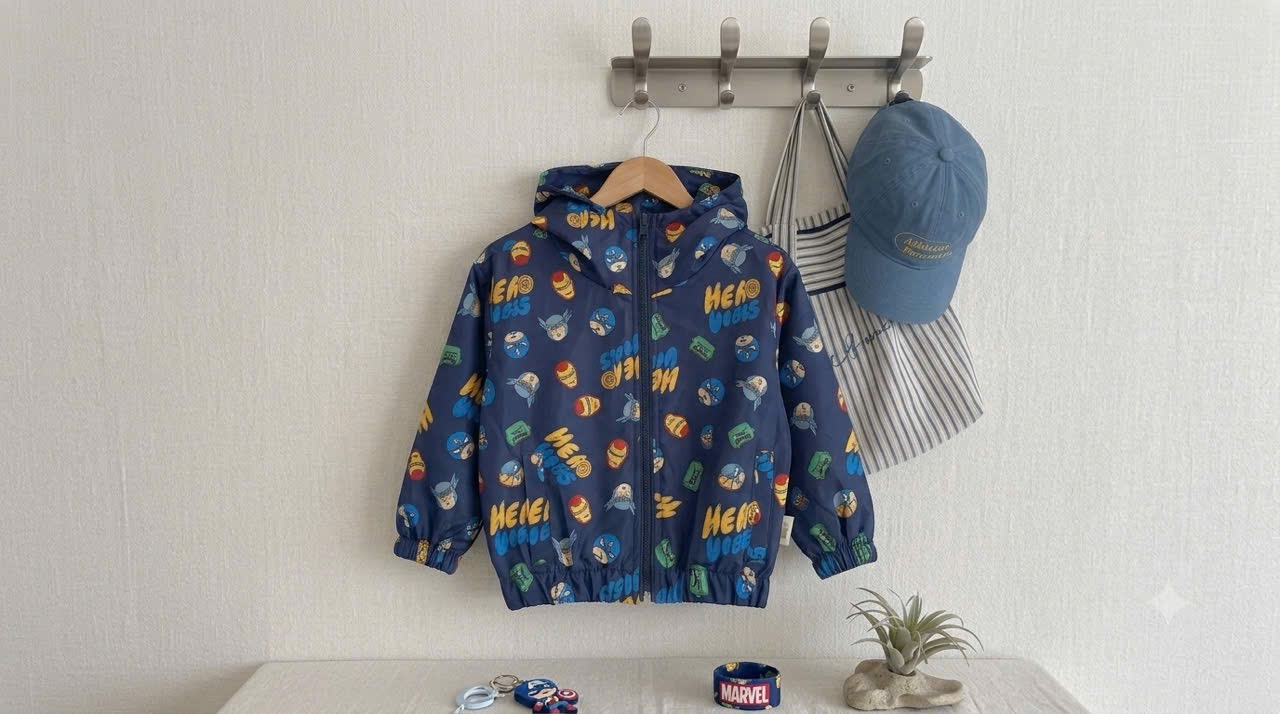 Bt1045- Áo khoác gió nhện xanh trẻ em Minibebe