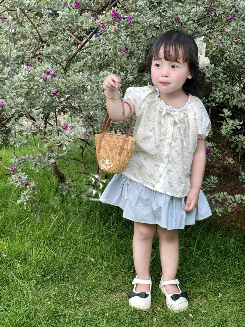 SETKID035-Set áo hoa bèo mix CV đũi xanh bé gái thiết kế